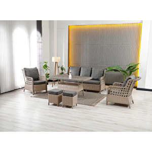 Vilza, 3+1+1 Rattan Bahçe Mobilyası, Cappuccino