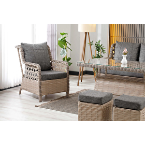 Vilza, 3+1+1 Rattan Bahçe Mobilyası, Cappuccino