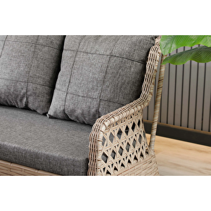 Vilza, 3+1+1 Rattan Bahçe Mobilyası, Cappuccino