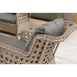 Vilza, 3+1+1 Rattan Bahçe Mobilyası, Cappuccino