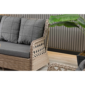 Vilza, 3+1+1 Rattan Bahçe Mobilyası, Cappuccino