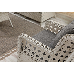 Vilza, 3+1+1 Rattan Bahçe Mobilyası, Beyaz