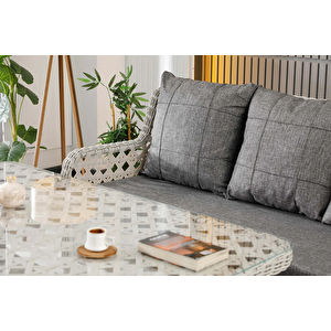 Vilza, 3+1+1 Rattan Bahçe Mobilyası, Beyaz