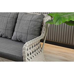 Vilza, 3+1+1 Rattan Bahçe Mobilyası, Beyaz