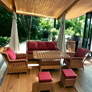Zi̇gonzi̇ 3+1+1+masali+2 Puflu Rattan Bahçe Mobilyası Kahverengi