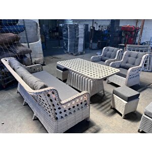 Zi̇gonzi̇ 3+1+1+masali+2 Puflu Rattan Bahçe Mobilyası Açık Cappuccino