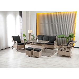Vilza, 3+1+1 Rattan Bahçe Mobilyası, Cappuccino Açık Cappuccino