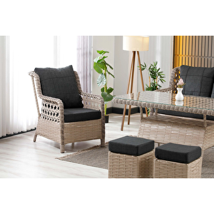 Vilza, 3+1+1 Rattan Bahçe Mobilyası, Cappuccino Açık Cappuccino