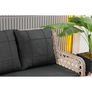 Vilza, 3+1+1 Rattan Bahçe Mobilyası, Cappuccino Açık Cappuccino