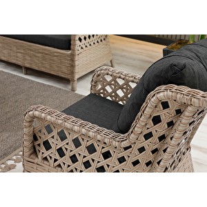 Vilza, 3+1+1 Rattan Bahçe Mobilyası, Cappuccino