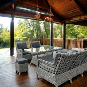 Zi̇gonzi̇ 3+1+1+masali+2 Puflu Rattan Bahçe Mobilyası Antrasit