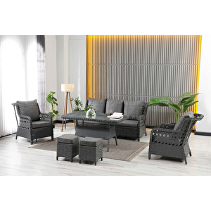 Vilza, 3+1+1 Rattan Bahçe Mobilyası, Antrasit Antrasit