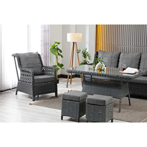 Vilza, 3+1+1 Rattan Bahçe Mobilyası, Antrasit Antrasit