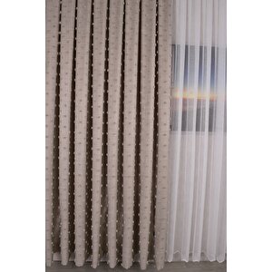 Desenli Sarra 211215 Krem Fon Perde Büzgülü Pilesiz Tek Kanat 150x240 cm