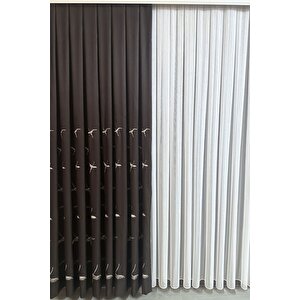 Anka Kuşu Nakışlı Kahve Fon Perde Büzgülü Pilesiz Tek Kanat