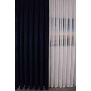 Lacivert Düz Ada Fon Perde V-32 Büzgülü Pilesiz Tek Kanat 100x240 cm