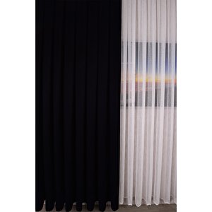 Siyah Düz Ada Fon Perde V-33 Büzgülü Pilesiz Tek Kanat 500x240 cm