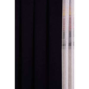 Siyah Düz Ada Fon Perde V-33 Büzgülü Pilesiz Tek Kanat 400x240 cm