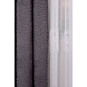 Ponpon Peluş Desen Gri Fon Perde Bonacoco 976 Tek Kanat 1x3 Sık Pile 140x240 cm