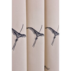 Anka Kuşu Nakışlı Ekru Fon Perde Tek Kanat 1x3 Sık Pile
