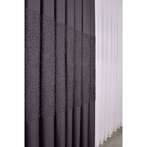 Ponpon Peluş Desen Gri Fon Perde Bonacoco 976 Tek Kanat 1x3 Sık Pile 370x240 cm