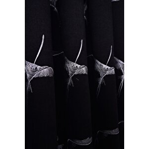 Anka Kuşu Nakışlı Siyah Fon Perde Tek Kanat 1x3 Sık Pile 190x240 cm