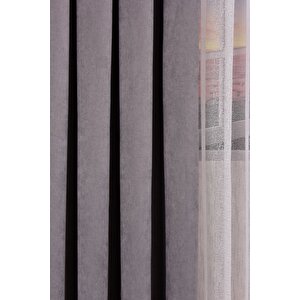 Gri Düz Ada Fon Perde V-12488 Tek Kanat 1x3 Sık Pile 150x240 cm