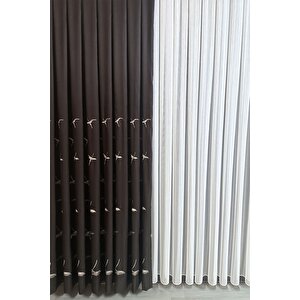 Anka Kuşu Nakışlı Kahve Fon Perde Tek Kanat 1x3 Sık Pile