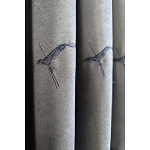 Anka Kuşu Nakışlı Gri Fon Perde Tek Kanat 1x3 Sık Pile 140x240 cm
