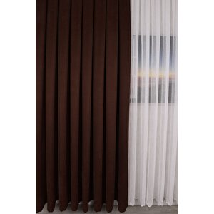 Kahverengi Düz Ada Fon Perde V-28 Tek Kanat 1x3 Sık Pile 110x240 cm