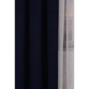 Lacivert Düz Ada Fon Perde V-32 Tek Kanat 1x3 Sık Pile 220x240 cm