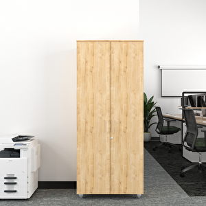 Kilitli Ve Bölmeli Çok Amaçlı Dolap, Ofis Ve Ev Için Kilitlenebilir Ahşap Dolap, 190x80x40cm