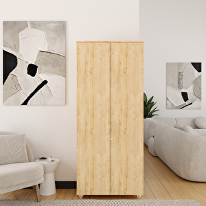 Kilitli Ve Bölmeli Çok Amaçlı Dolap, Ofis Ve Ev Için Kilitlenebilir Ahşap Dolap, 190x80x40cm