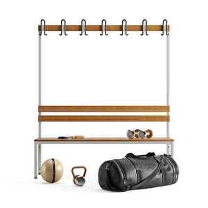 Ayakkabılıklı 4 Ayaklı Tek Taraflı Bank, Kanca Şeritli Bank, 7 Kanca, 150x43x170 Cm, Spor Bankı