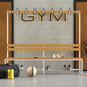 Ayakkabılıklı 6 Ayaklı Tek Taraflı Bank,  Kanca Şeritli Bank, 9 Kanca, 200x43x170 Cm, Spor Bankı