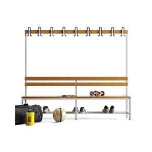 Ayakkabılıklı 6 Ayaklı Tek Taraflı Bank,  Kanca Şeritli Bank, 9 Kanca, 200x43x170 Cm, Spor Bankı