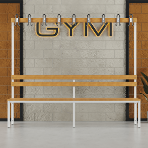 Ayakkabılıksız 6 Ayaklı Tek Taraflı Bank, Kanca Şeritli Bank, 9 Kanca, 200x43x170 Cm, Spor Bankı