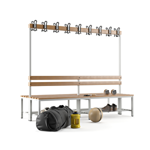 Ayakkabılıklı 6 Ayaklı Çift Taraflı Bank,  Kanca Şeritli Bank, 18 Kanca, 200x85x170 Cm, Spor Bankı