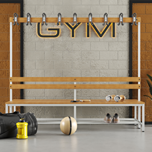 Ayakkabılıklı 6 Ayaklı Çift Taraflı Bank,  Kanca Şeritli Bank, 18 Kanca, 200x85x170 Cm, Spor Bankı