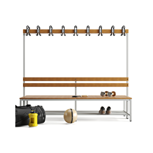 Ayakkabılıklı 6 Ayaklı Çift Taraflı Bank,  Kanca Şeritli Bank, 18 Kanca, 200x85x170 Cm, Spor Bankı