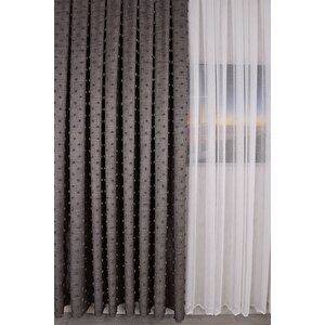 Desenli Sarra 211215 Füme Fon Perde Tek Kanat 1x3 Sık Pile 290x240 cm