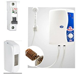 Bakır Rezistanslı Elektrikli Şofben Artemis Sigorta Ve Kutus Dahil Paket