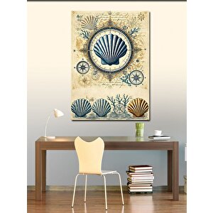 Kanvas Tablo Deniz Kabukları Ve Harita Sanatı 100x140 cm