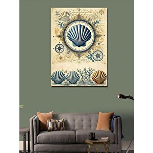 Kanvas Tablo Deniz Kabukları Ve Harita Sanatı 100x140 cm