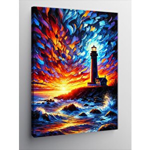 Kanvas Tablo Renkli Deniz Feneri Manzarası 50x70 cm