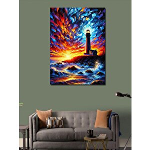 Kanvas Tablo Renkli Deniz Feneri Manzarası 50x70 cm