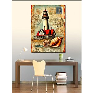 Kanvas Tablo Deniz Feneri Ve Harita Teması 50x70 cm