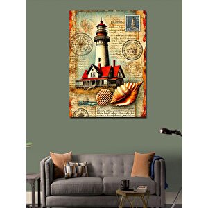 Kanvas Tablo Deniz Feneri Ve Harita Teması 50x70 cm