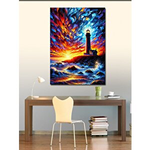 Kanvas Tablo Renkli Deniz Feneri Manzarası 100x140 cm