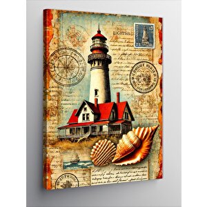 Kanvas Tablo Deniz Feneri Ve Harita Teması 70x100 cm